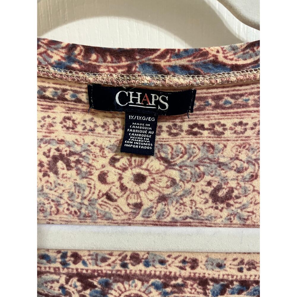 Chaps Women's 1X Paisley Boho Peasant Blouse Tie Neck 3/4 Sleeve Plus Size - Picture 3 of 10